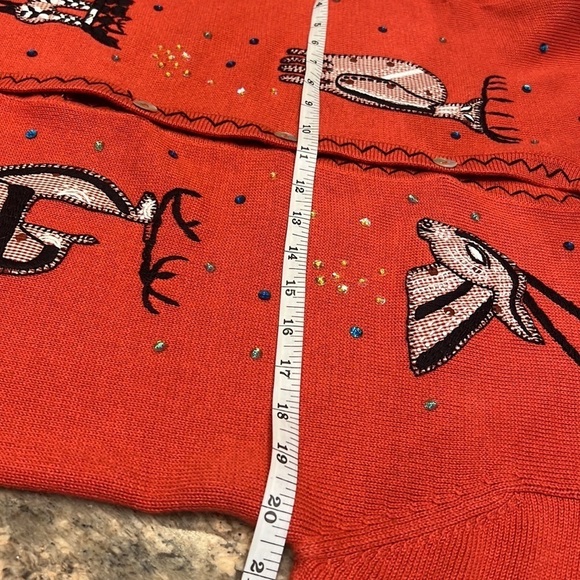 Vintage Great Cavalier Vintage Button deer patchwork knit sweater SZ S Orange - Picture 7 of 10